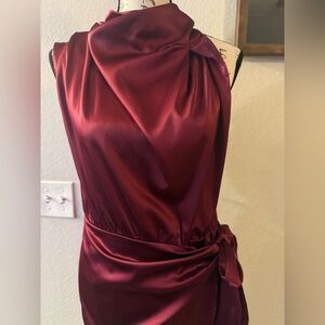 Elegant Burgundy Satin Dress